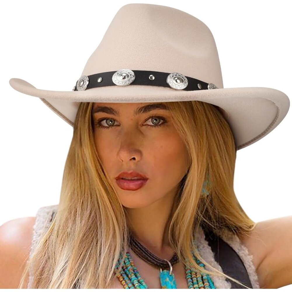 Women's Cream Western with Braided Band Buckle Classic Fedora Cowboy Felt Hat
